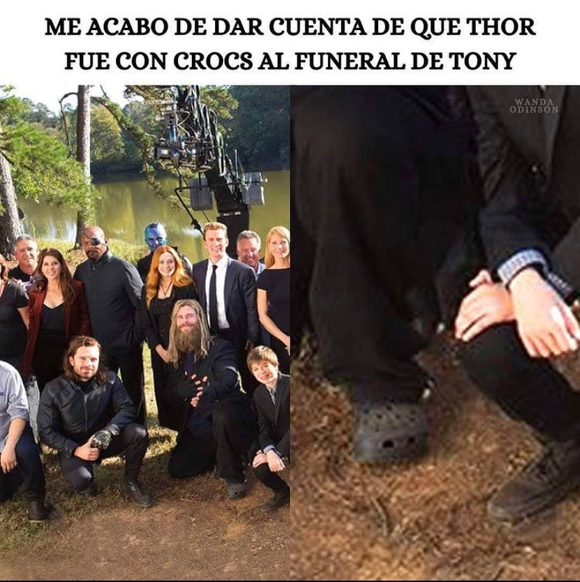 Me acabo de dar cuenta de que Thor fue con Crocs al funeral de Tony.