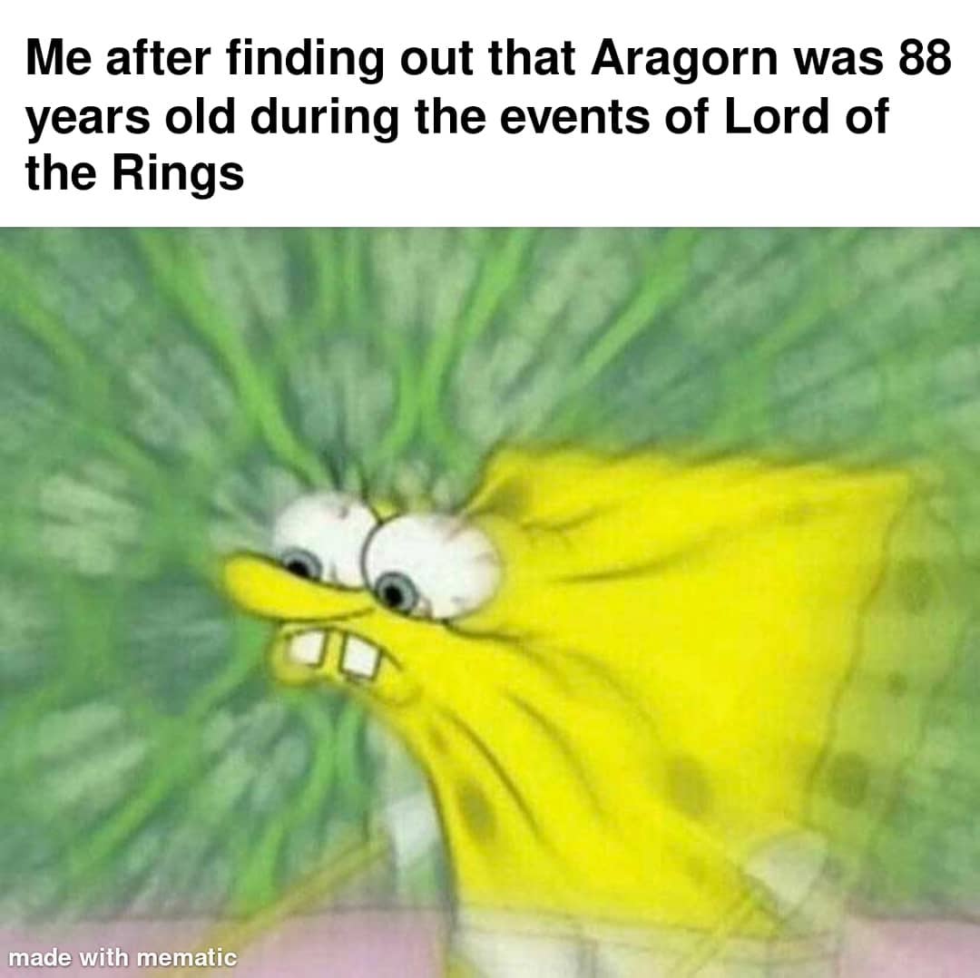 Me after finding out that Aragorn was 88 years old during the events of Lord of the Rings.