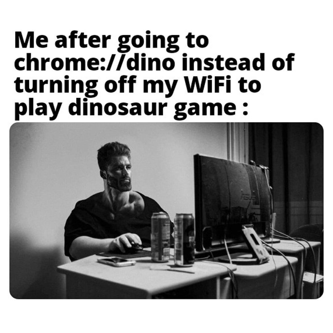 Me After Going To Chrome dino Instead Of Turning Off My WiFi To Play 