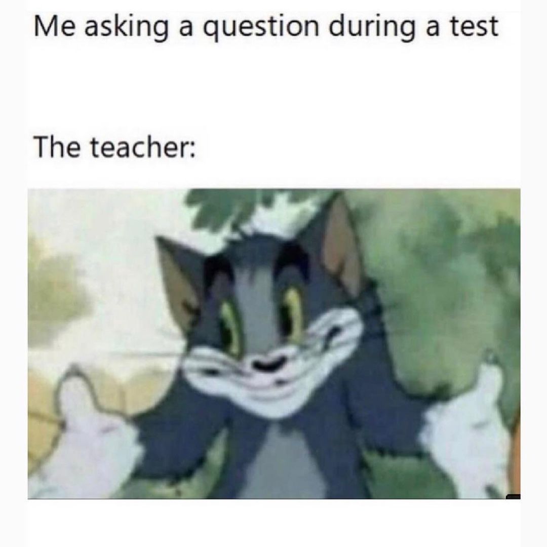 Me asking a question during a test.  The teacher: