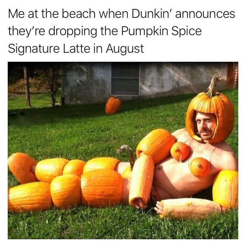Me at the beach when Dunkin' announces they're dropping the Pumpkin Spice Signature Latte in August.