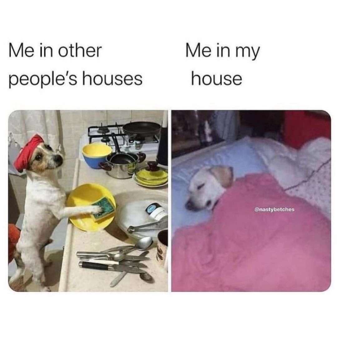 Me in other people's houses. Me in my house.