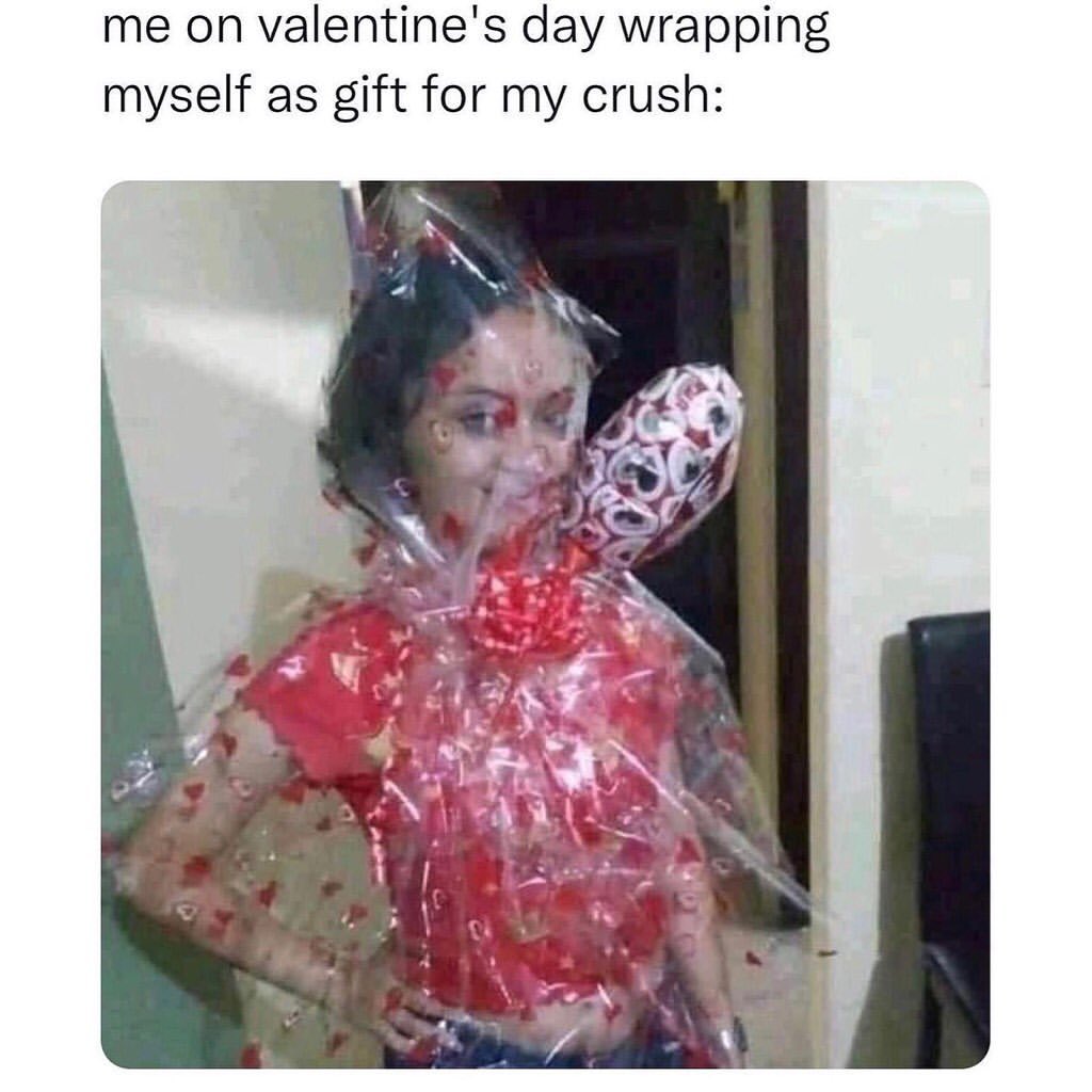 Me on Valentine's day wrapping myself as gift for my crush: