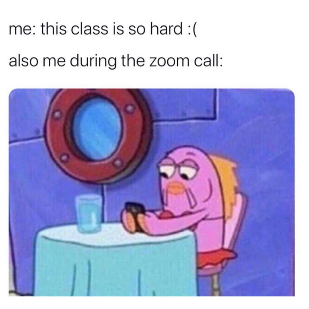 Me: This class is so hard. Also me during the zoom call: