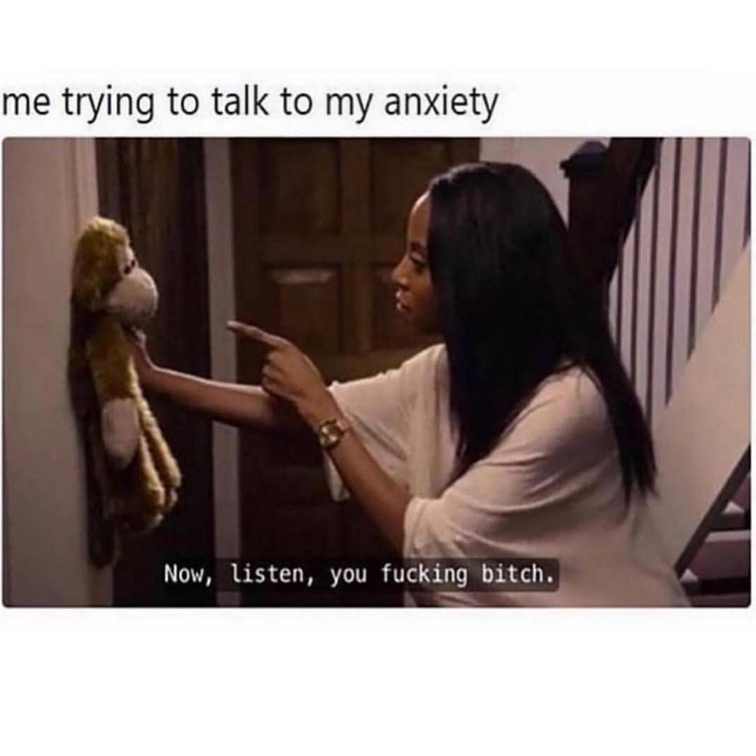 Me trying to talk to my anxiety. Now, listen, you fucking bitch.