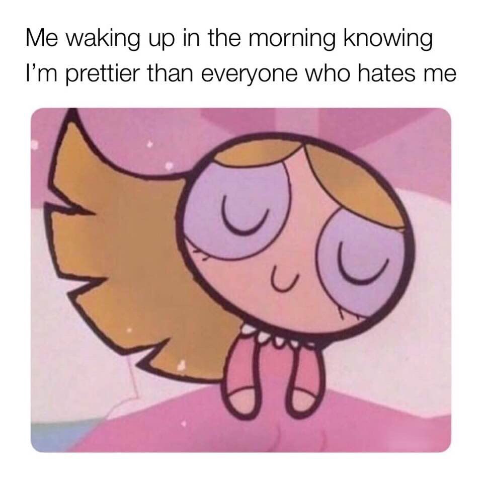 Me waking up in the morning knowing I'm prettier than everyone who hates me.