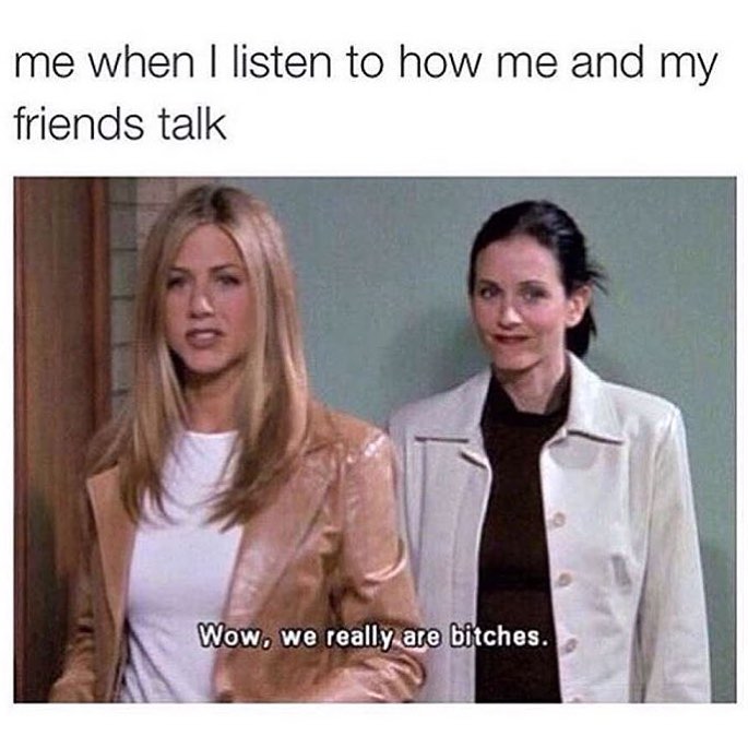Me when I listen to how me and my friends talk. Wow, we really are bitches.