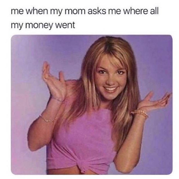 Me when my mom asks me where all my money went.