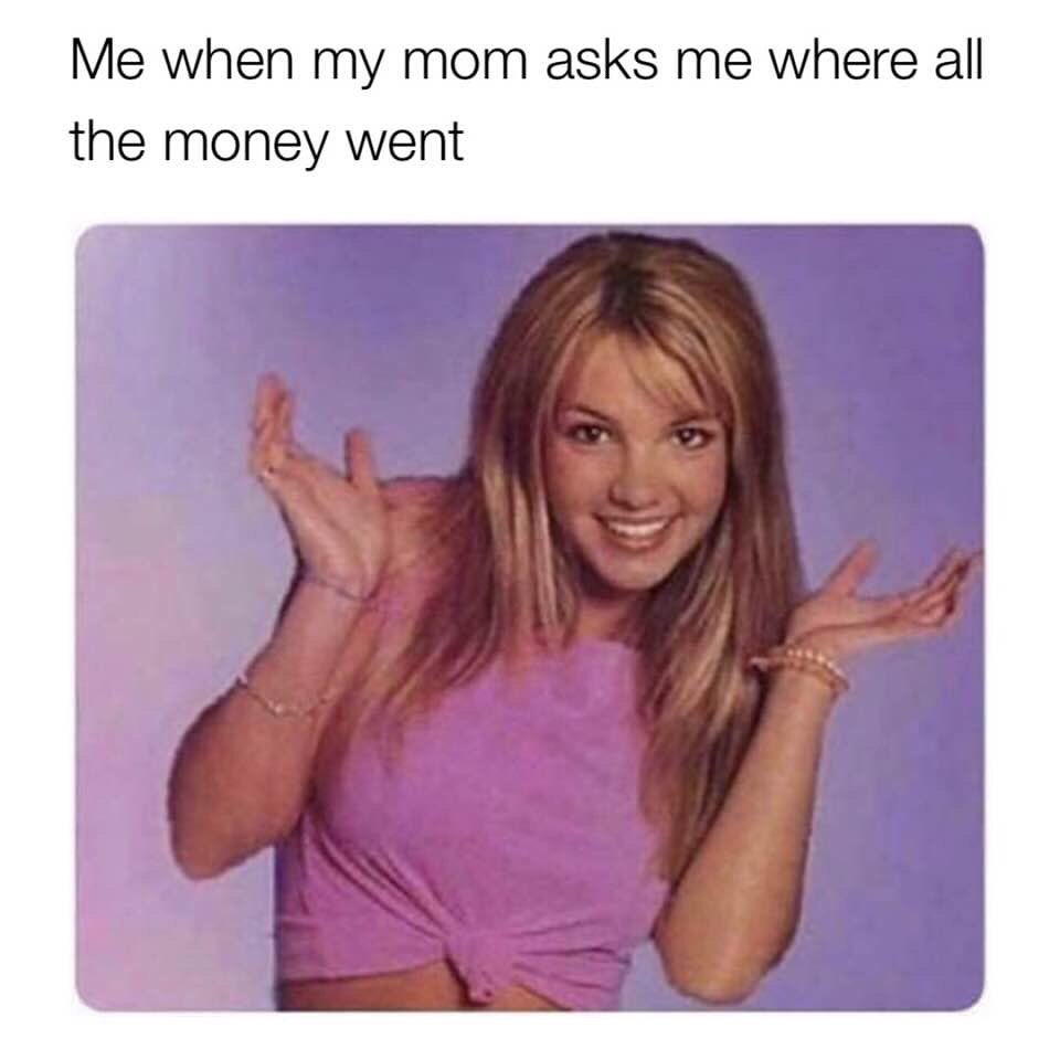Me when my mom asks me where all the money went.