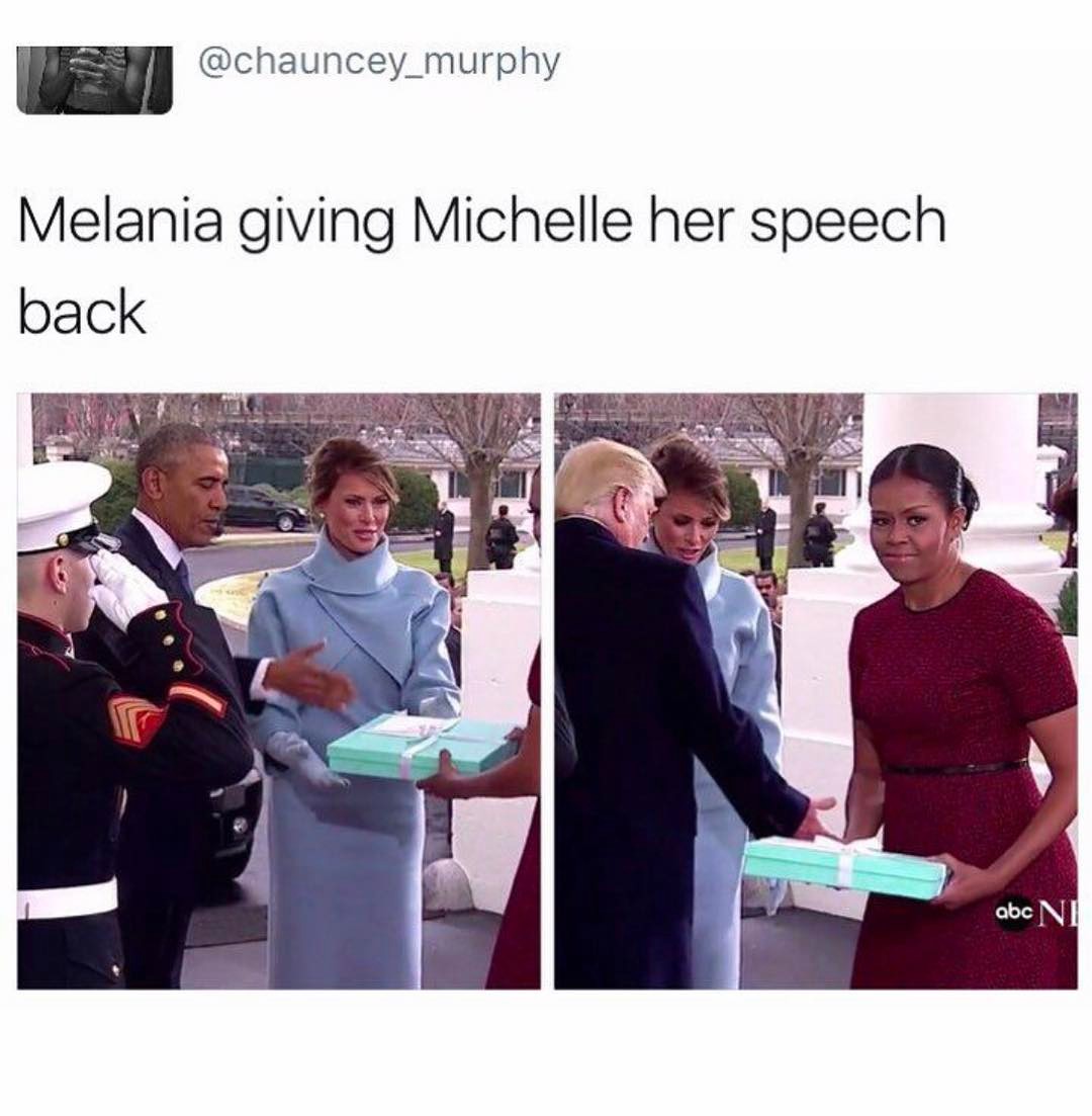 Melania giving Michelle her speech back.