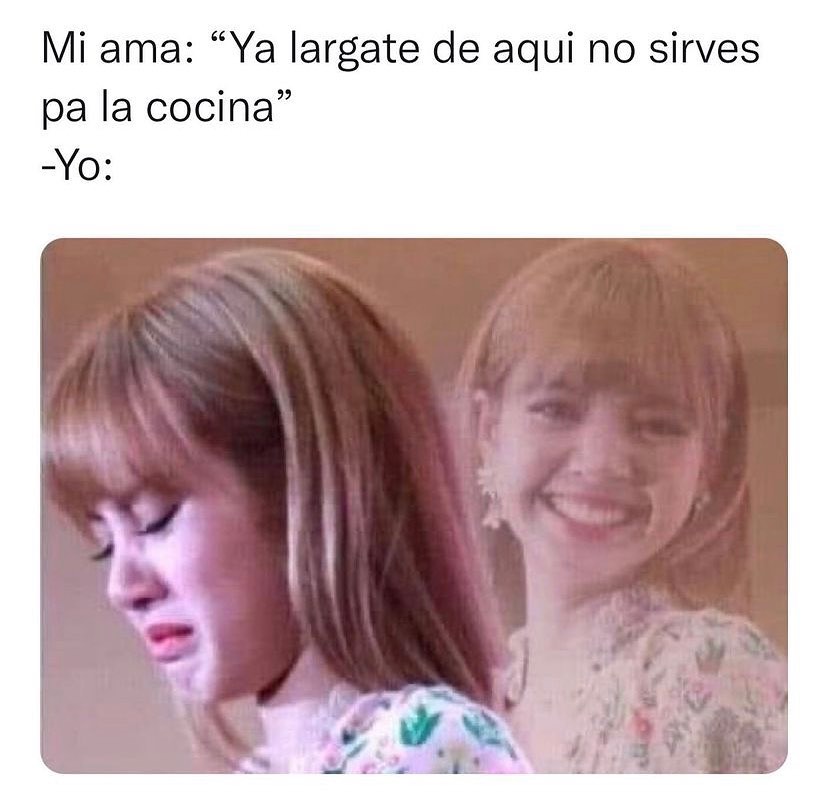 Mi ama: Ya lárgate de aquí no sirves pa la cocina. Yo: