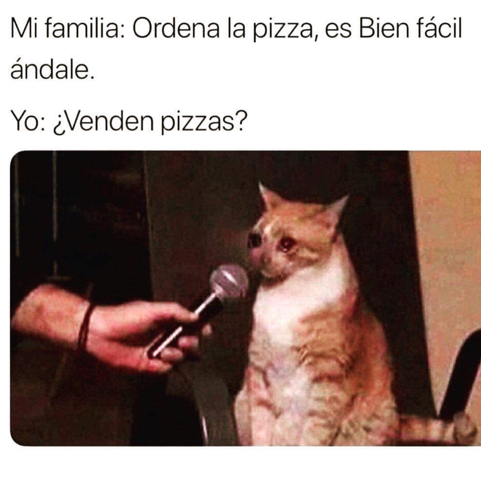 Mi familia: Ordena la pizza, es bien fácil ándale.  Yo: ¿Venden pizzas?