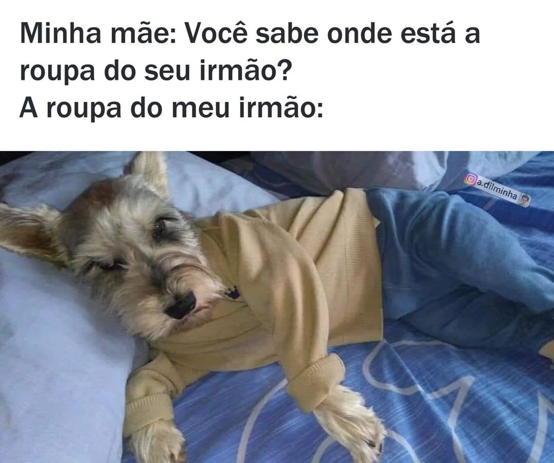 Minha mãe: Você sabe onde está a roupa do seu irmão? A roupa do meu irmão: