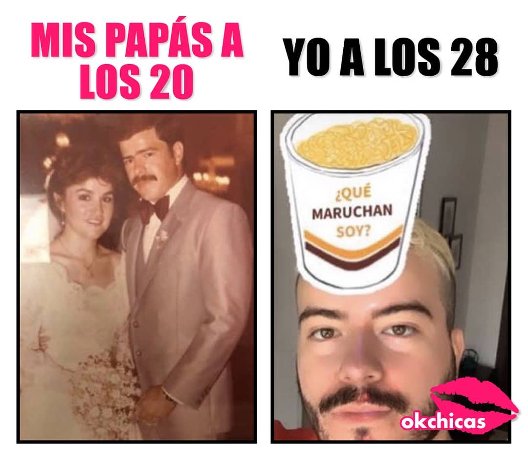 Mis papás a los 20. / Yo a los 28.