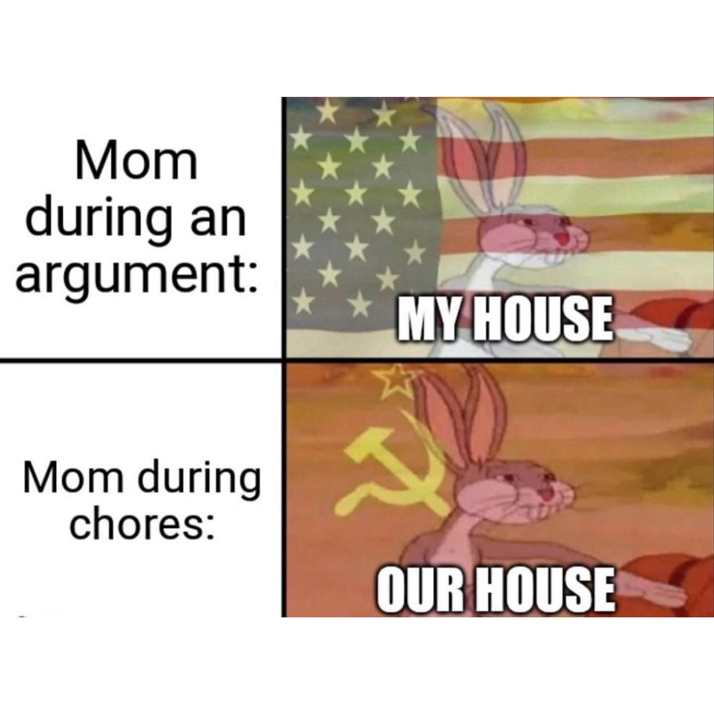 Mom during an argument: My house.  Mom during chores: Our house.