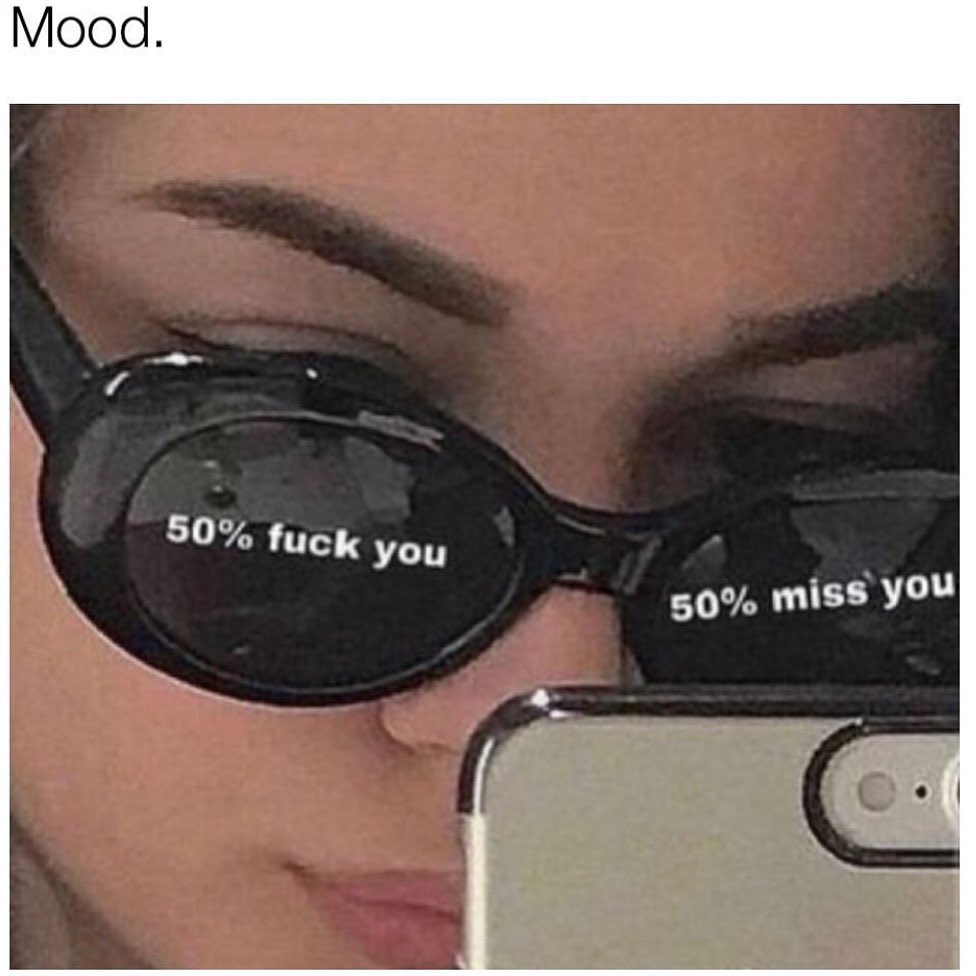 Mood. 50% fuck you. 50% miss you.