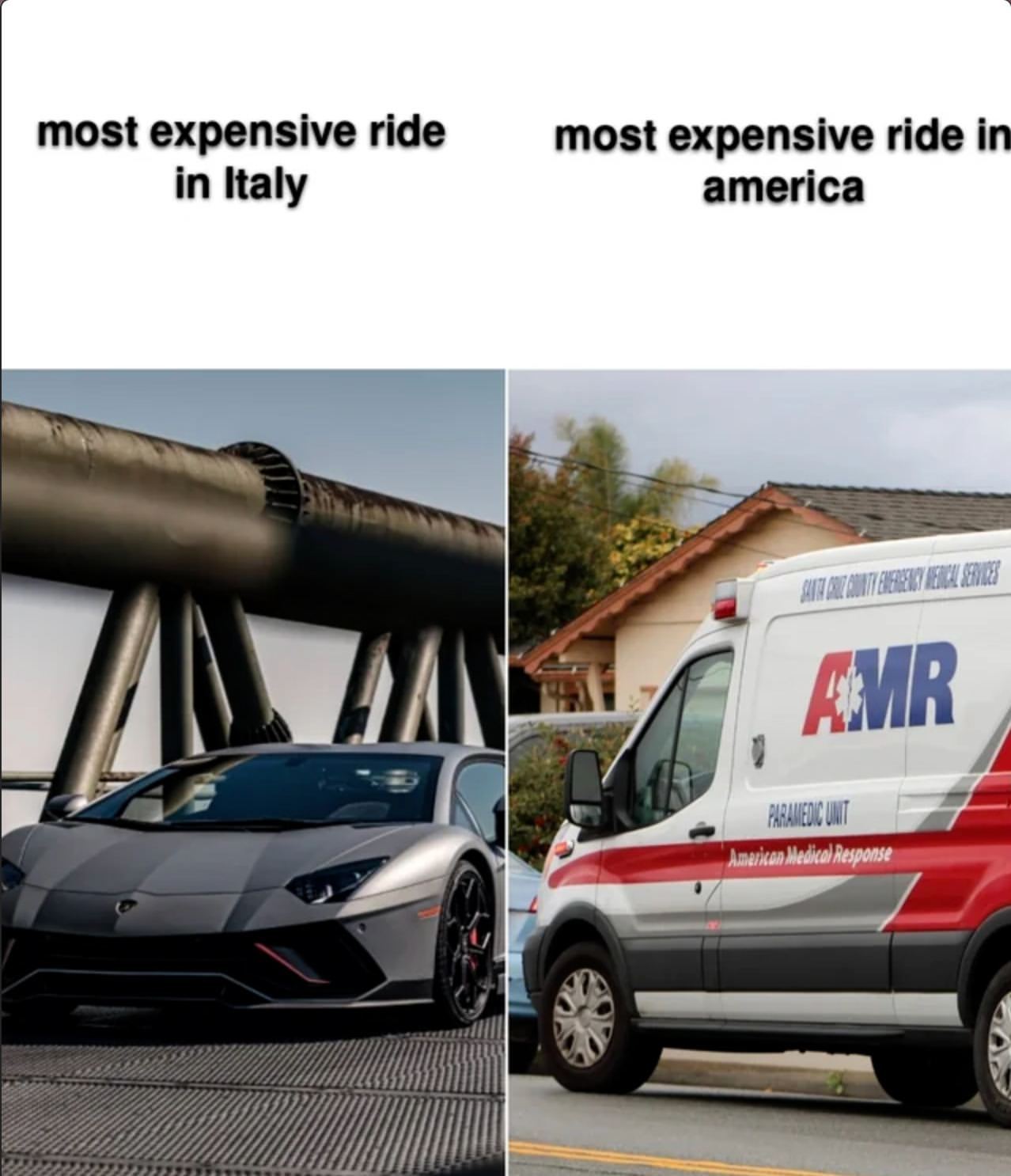 Most expensive ride in Italy. Most expensive ride in America.