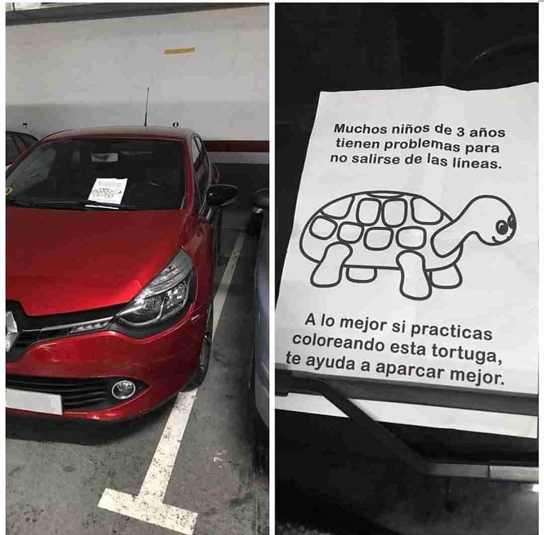 Muchos niños de 3 años tienen problemas para no salirse de las líneas.  A lo mejor si practicas coloreando esta tortuga, te ayuda a aparcar mejor.