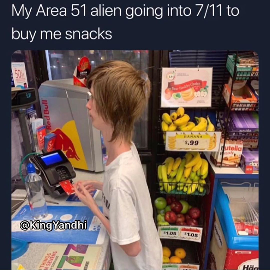 My Area 51 alien going into 7/11 to buy me snacks.