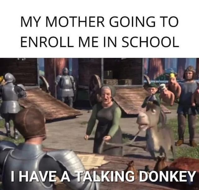 My mother going to enroll me in school. I have a talking donkey.