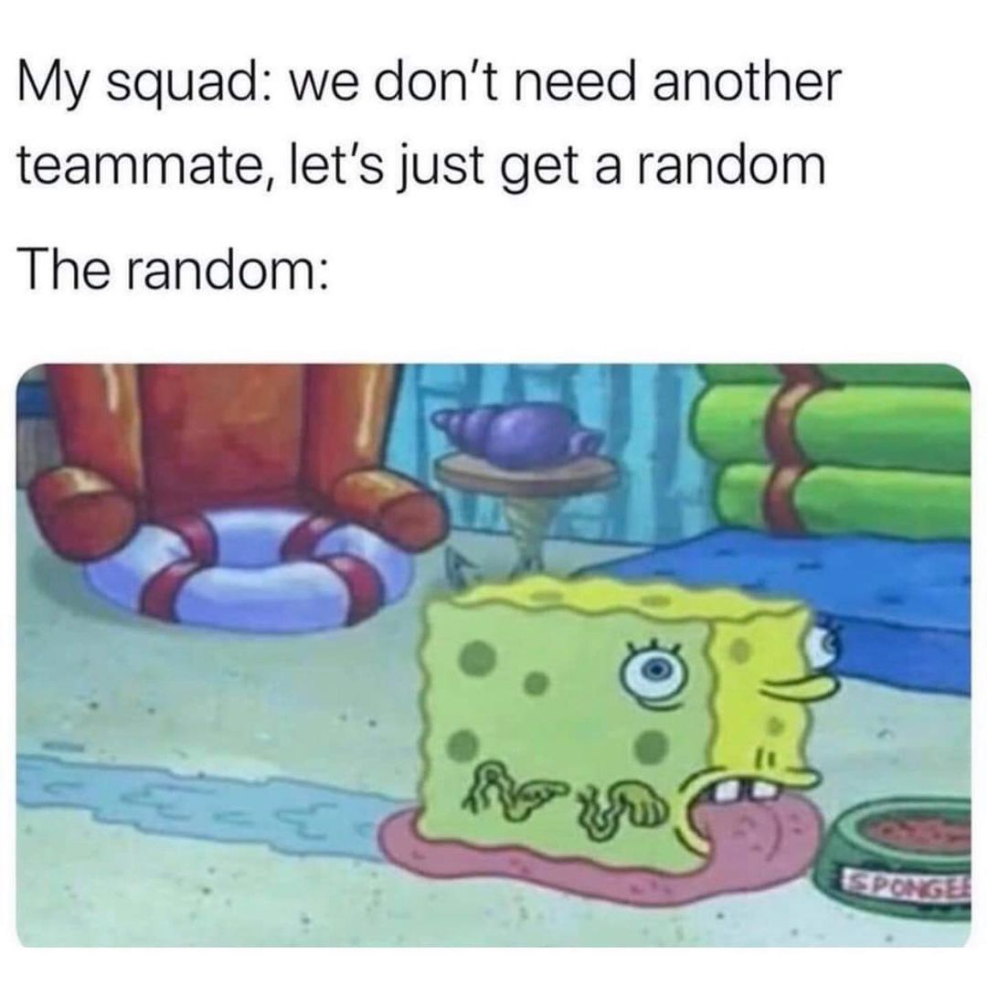 My squad: We don't need another teammate, let's just get a random. The random: