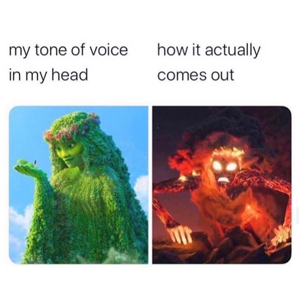 My tone of voice in my head. How it actually comes out.