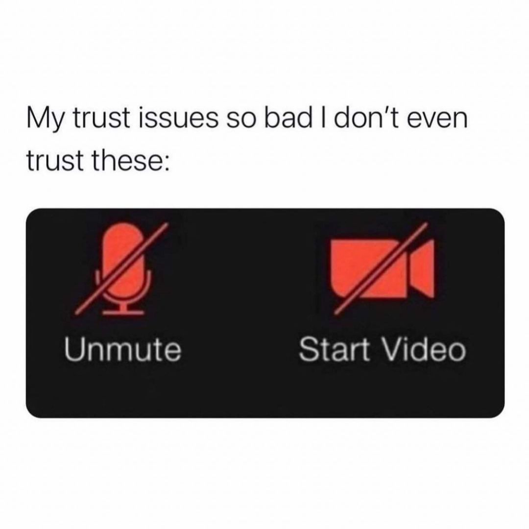 My trust issues so bad i don't even trust these: Unmute. Start Video. -  Funny