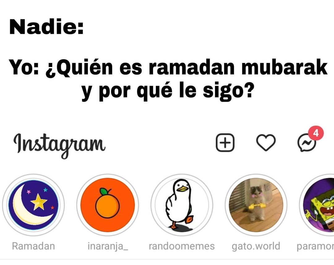 Nadie:  Yo: ¿Quién es ramadan mubarak y por qué le sigo?