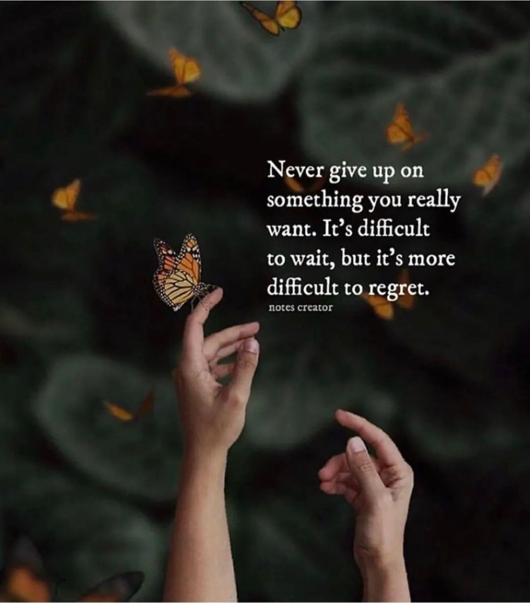 Never give up on something you really want. It's difficult to wait, but it's more difficult to regret.