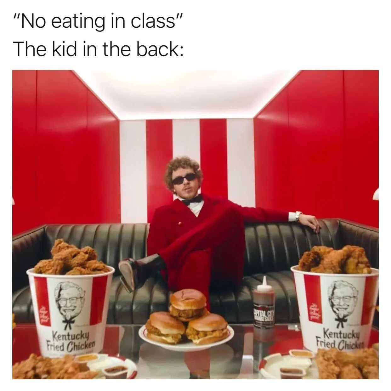 "No eating in class"/ The kid in the back: