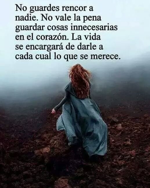 No guardes rencor a nadie. No vale la pena guardar cosas innecesarias en el corazón. La vida se encargará de darle a cada cual lo que se merece.