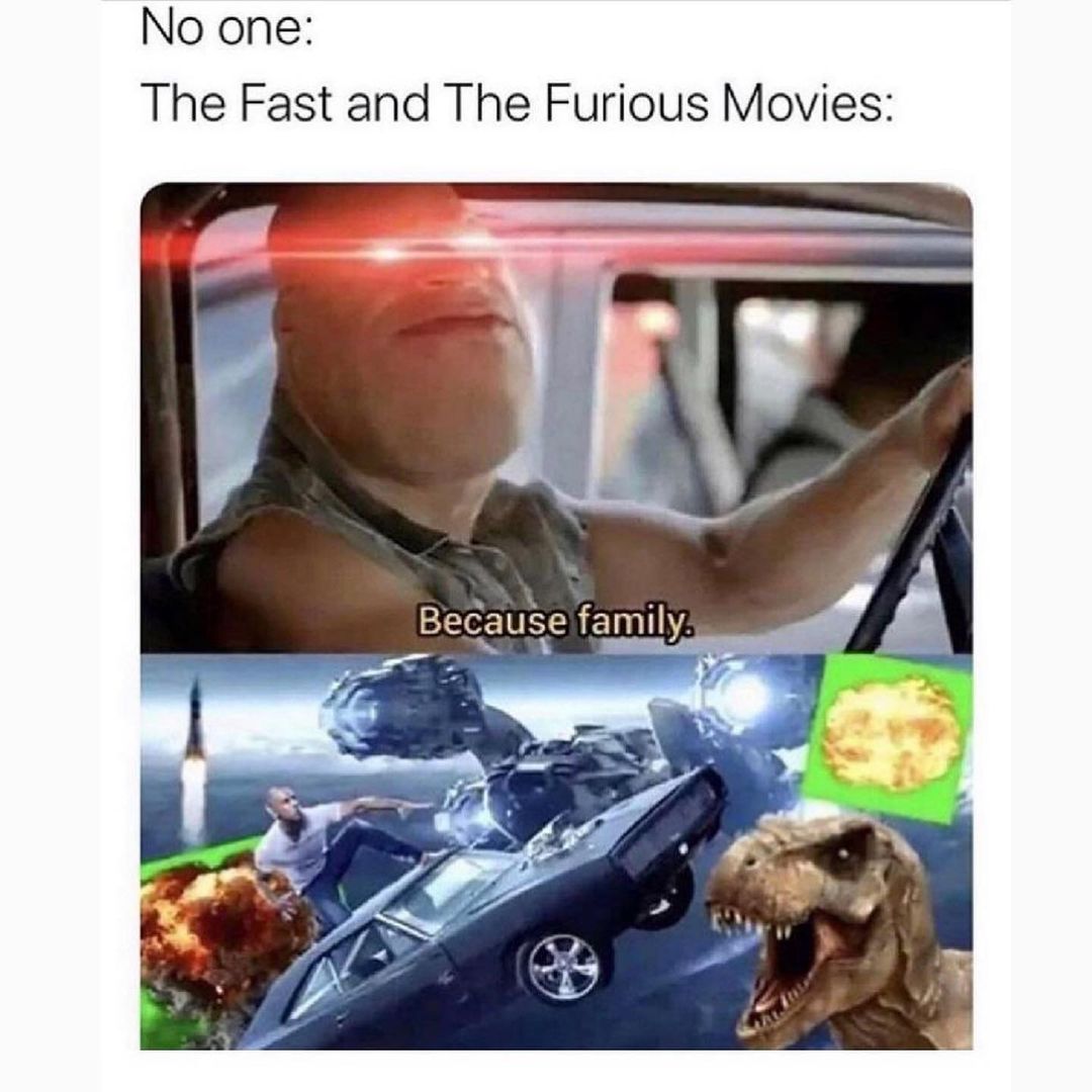 No one: The Fast and The Furious Movies: Because family.