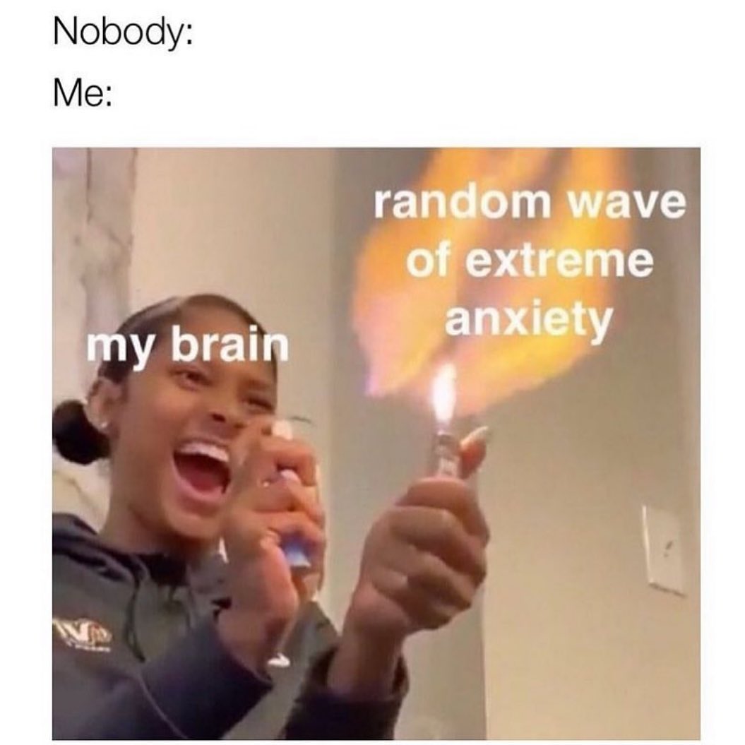 Nobody: Me: My brain: Random wave of extreme anxiety.