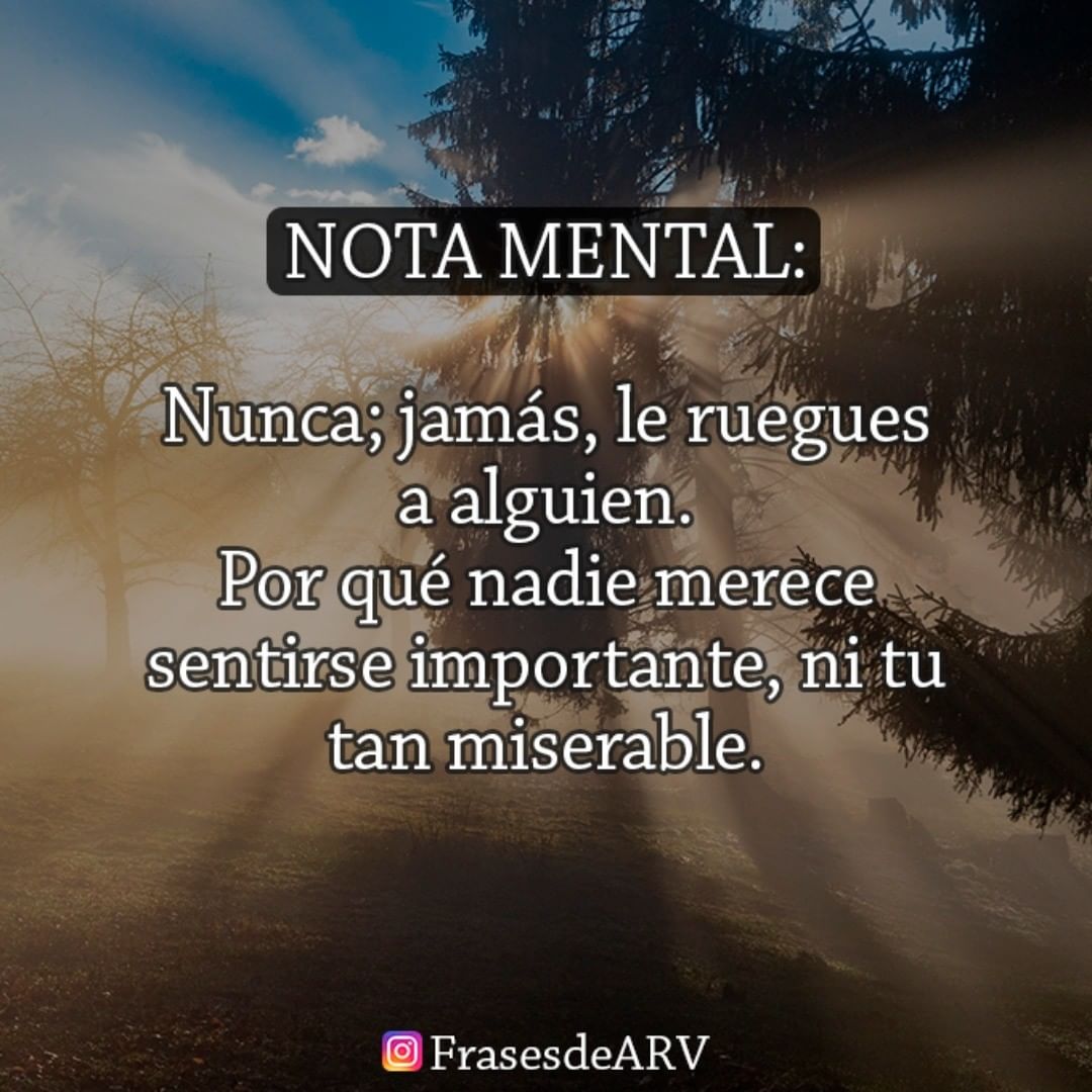 Nota mental: Nunca; jamás, le ruegues a alguien; Por qué nadie merece sentirse importante; ni tu tan miserable.