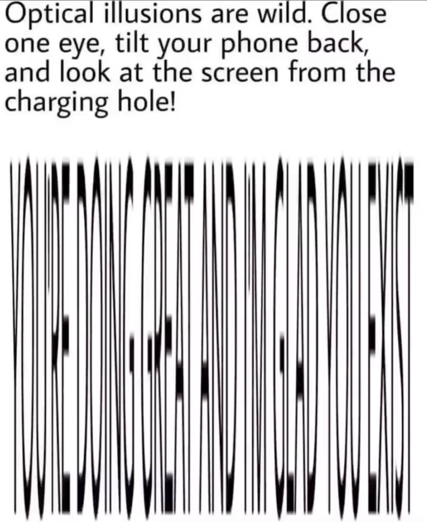 Optical illusions are wild. Close one eye, tilt your phone back, and look at the screen from the charging hole!