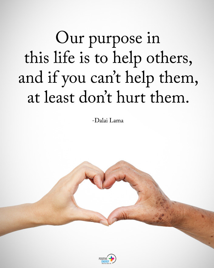 Our purpose in this life is to help others, and if you can't help them, at least don't hurt them. Dalai Lama.
