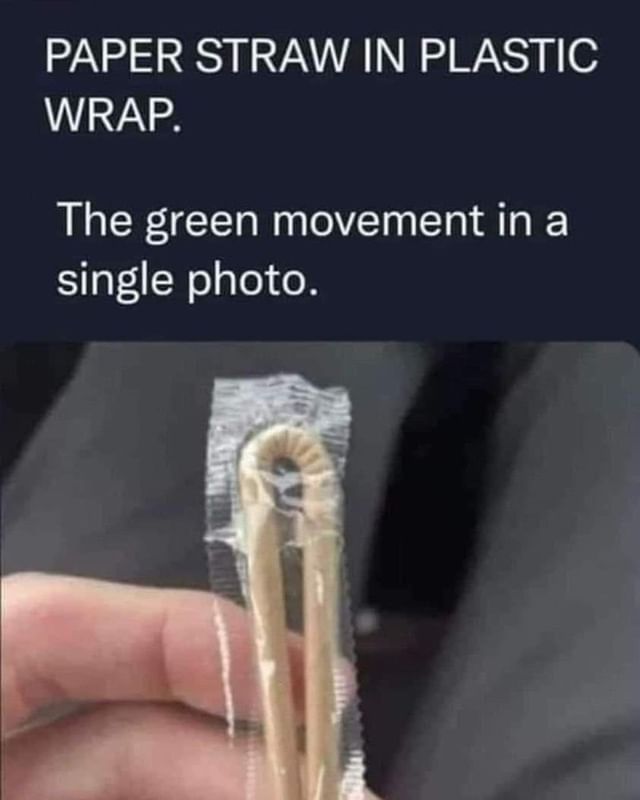 Paper straw in plastic wrap. The green movement in a single photo.