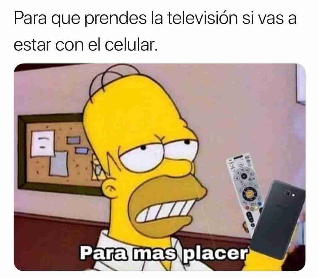 Para que prendes la televisión si vas a estar con el celular. Para más placer.