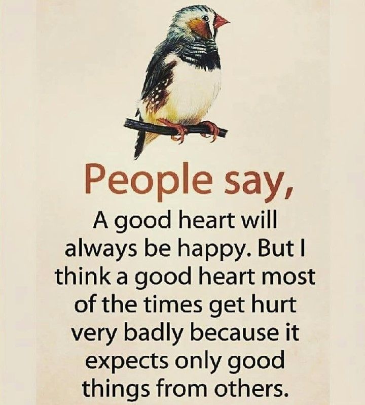 People say, A good heart will always be happy. But I think a good heart most of the times get hurt very badly because it expects only good things from others.