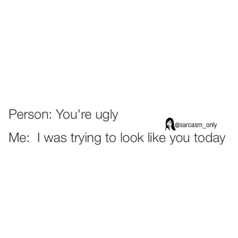 Person: You're ugly. Me: I was trying to look like you today.