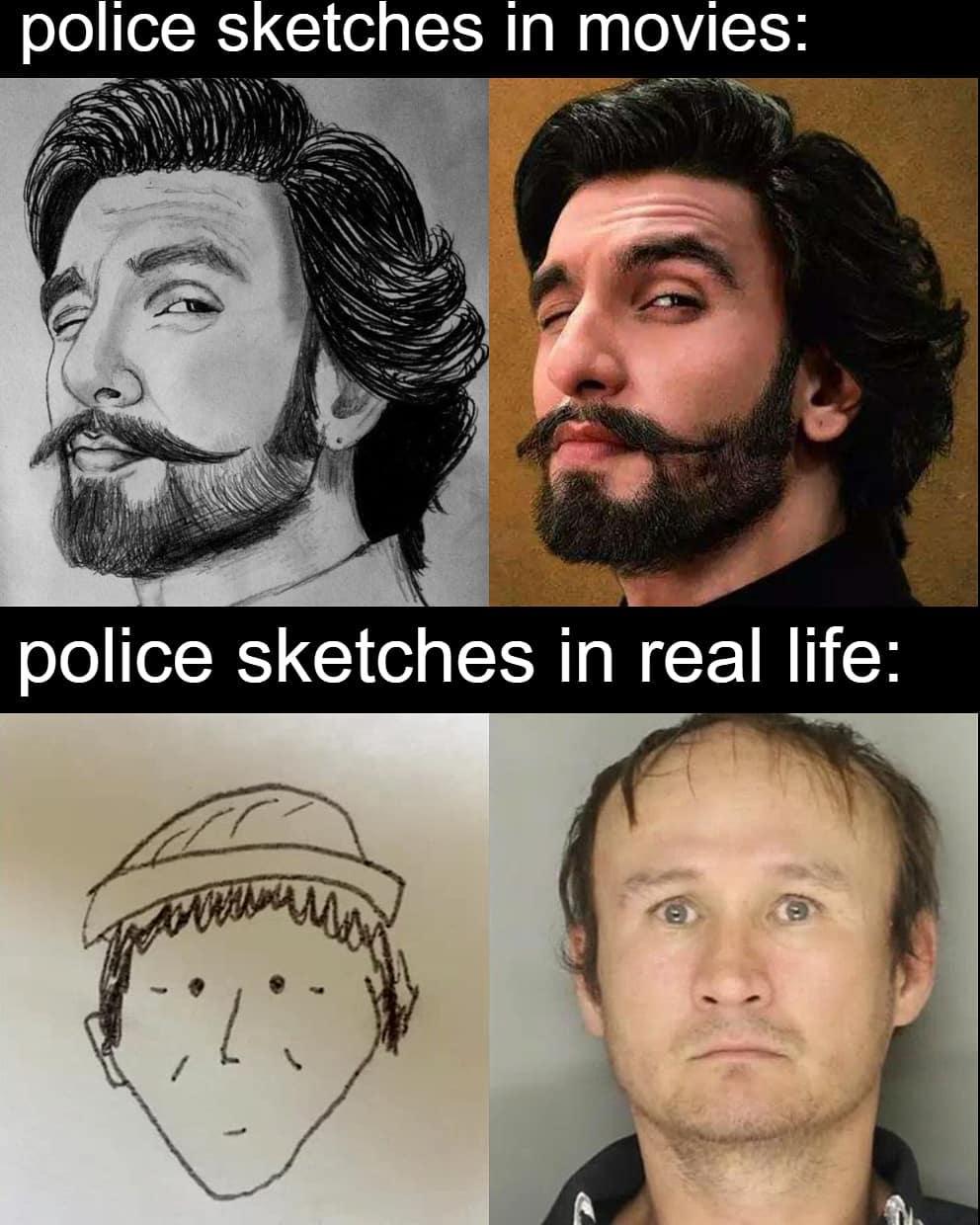 Police sketches in movies: Police sketches in real life: