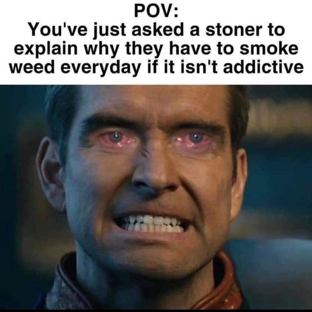 POV: You've just asked a stoner to explain why they have to smoke weed everyday if it isn't addictive.