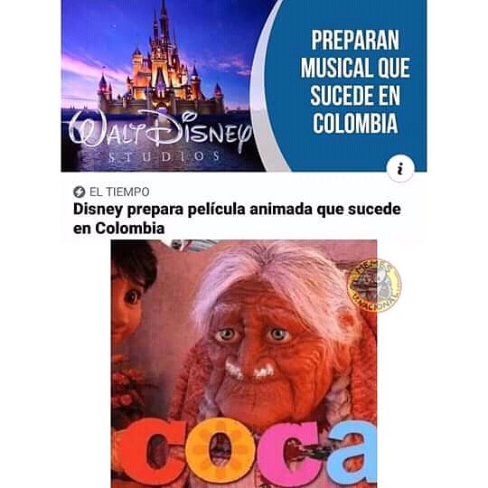 Preparan musical que sucede en Colombia.  Disney prepara película animada que sucede en Colombia. Coca.