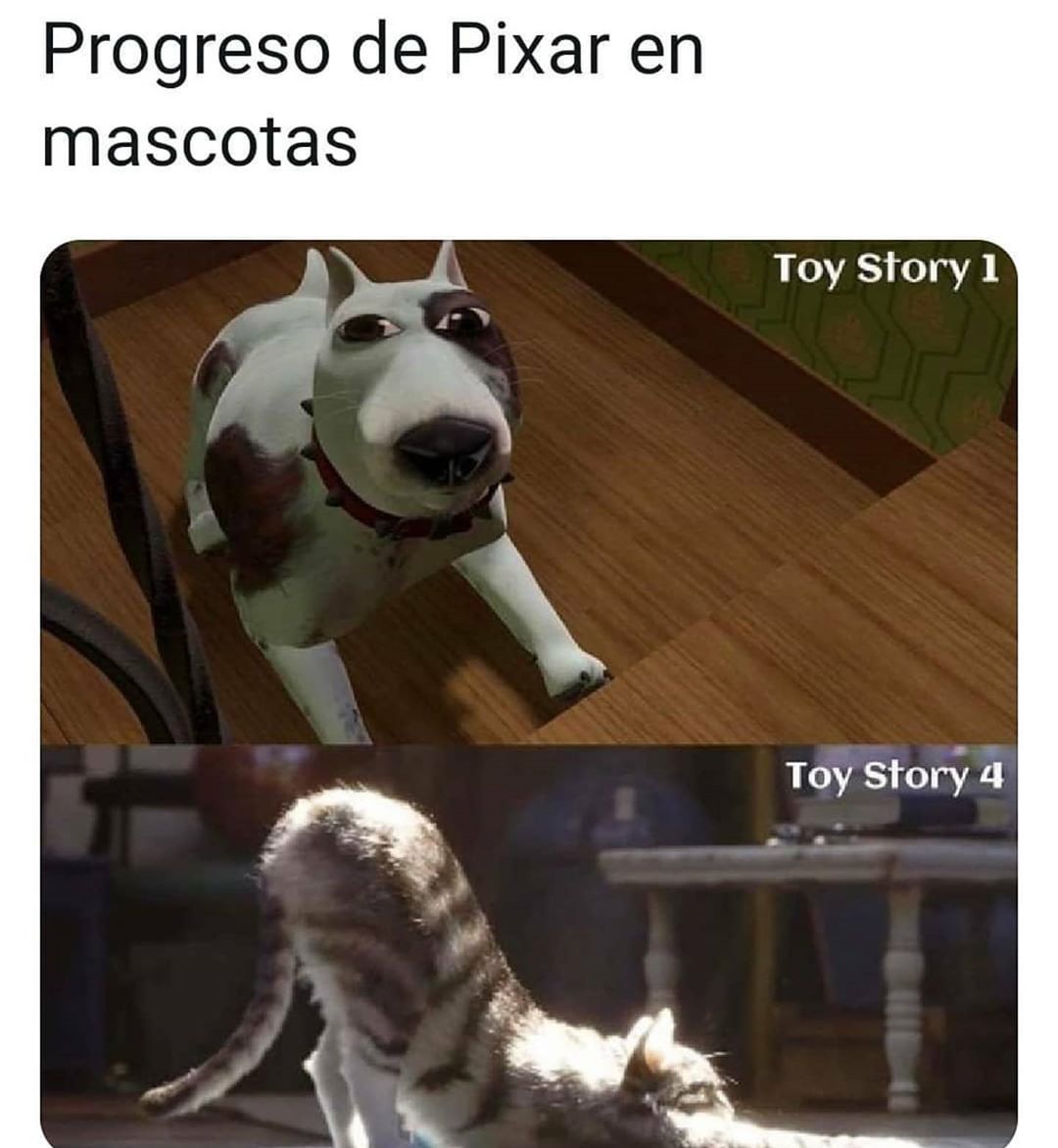 Progreso de Pixar en mascotas. Toy Story 1. Toy Story 4.