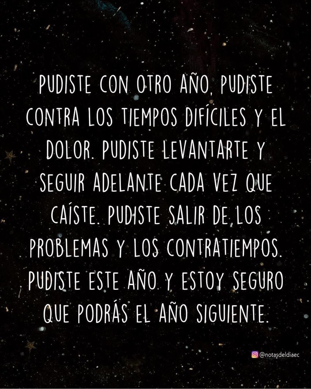 Pudiste con otro año, pudiste contra los tiempos difíciles y el dolor, pudiste levantarte y seguir adelante cada vez que caíste, pudiste salir de los problemas y los contratiempos, pudiste este año y estoy seguro que podrás el año siguiente.