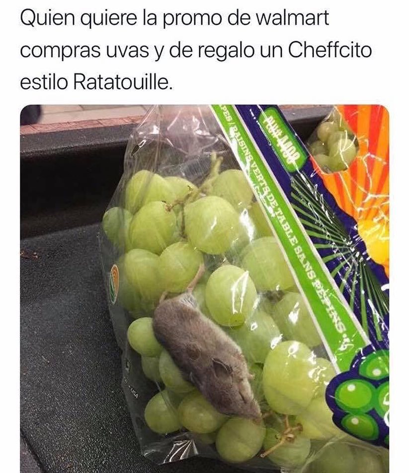 Quien quiere la promo de Walmart compras uvas y de regalo un Cheffcito estilo Ratatouille.