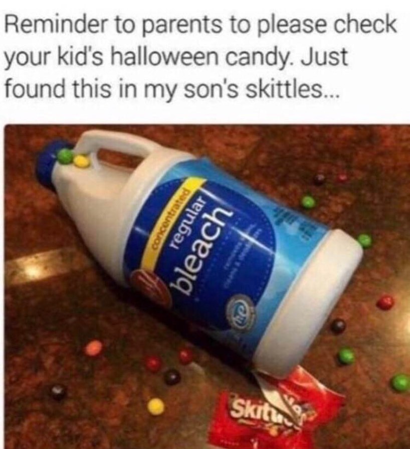 Reminder to parents to please check your kid's Halloween candy Just found this in my son's skittles...