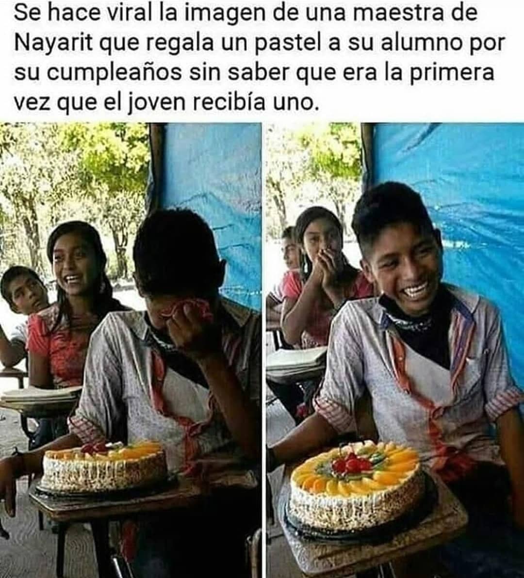 Se hace viral la imagen de una maestra de Nayarit que regala un pastel a su alumno por su cumpleaños sin saber que era la primera vez que el joven recibía uno.