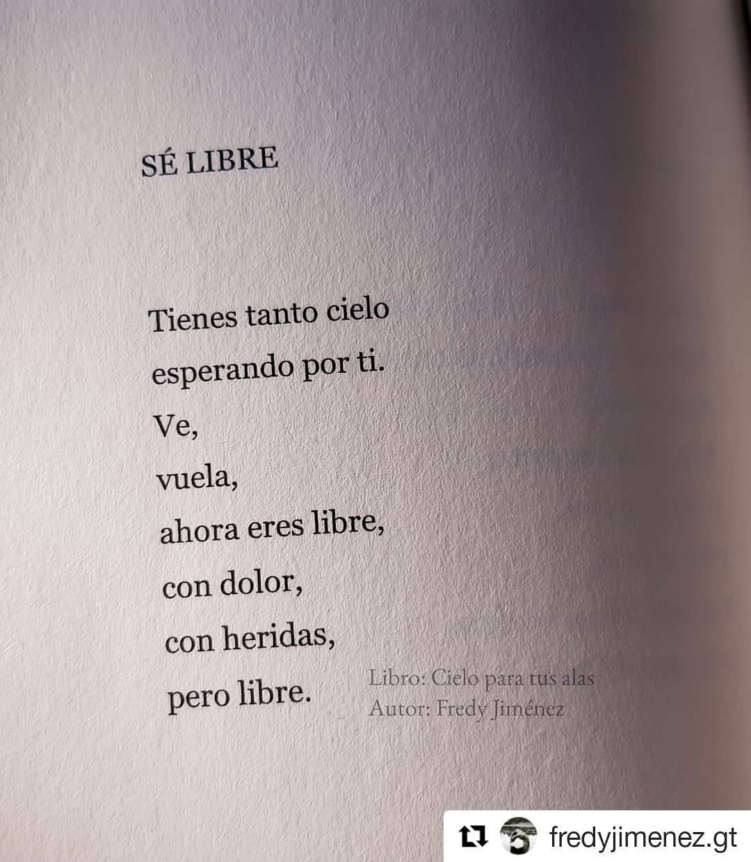 Sé libre. Tienes tanto cielo esperando por ti. Ve, vuela, ahora eres libre,  con dolor, con heridas, pero libre. - Frases