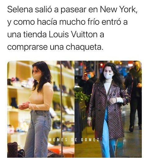 Selena salió a pasear en New York, y como hacía mucho frío entró a una tienda Louis Vuitton a comprarse una chaqueta.